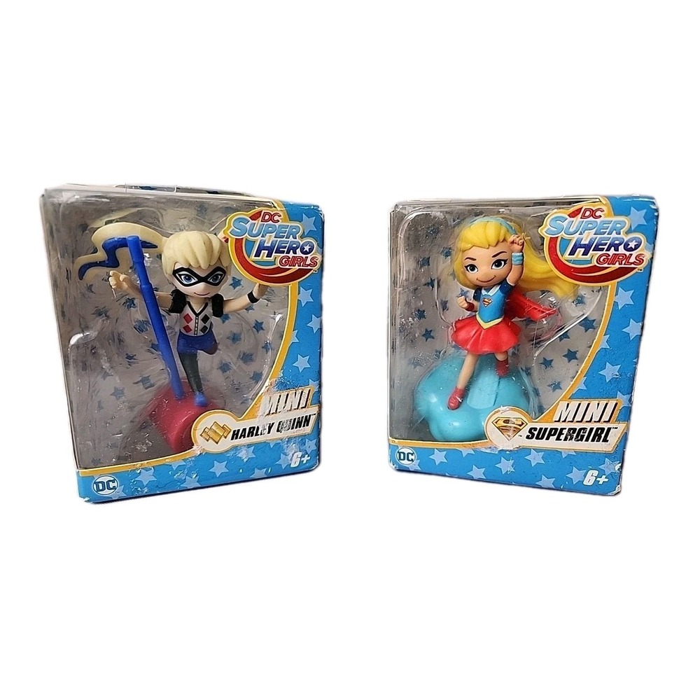 Lot 2 DC Comics Super Hero Girls Mini Harley Quinn & Supergirl Vinyl Figures NIB